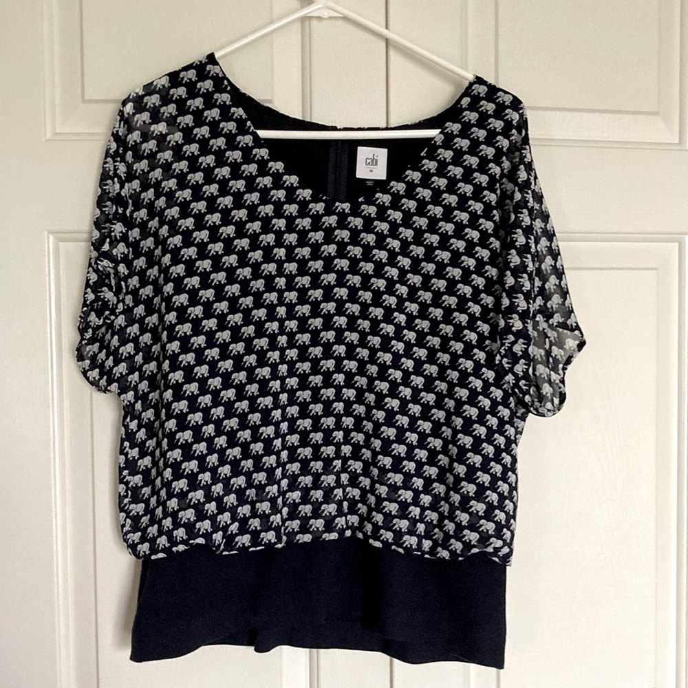 CABI Parade Elephant Novelty Print Blouse #5345 in Navy